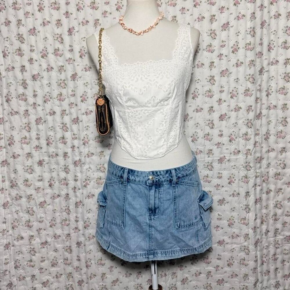 Victoria’s Secret PINK White Corset Style Top Sheer Mesh Back Women’s M DD